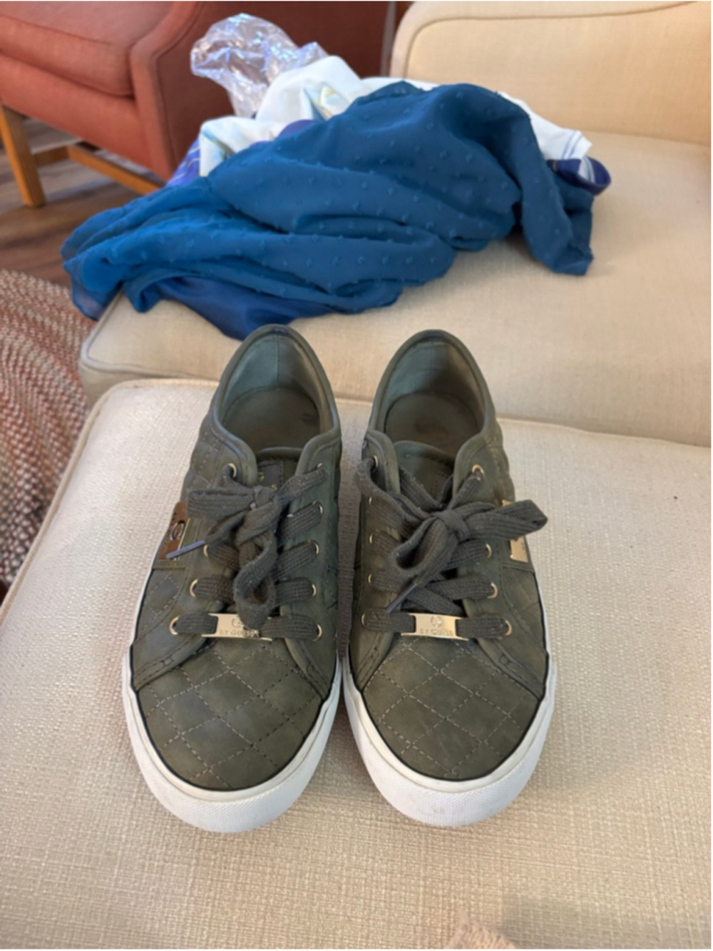 Women's G by Guess Olive Green Quilted Sneakers 6